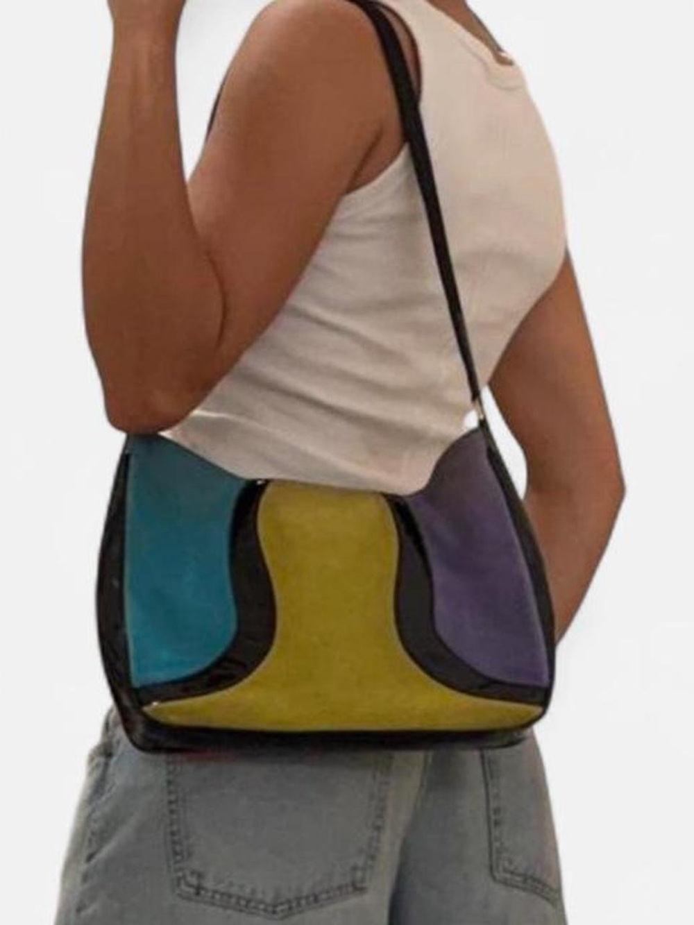 Colorblock Suede Shoulder Bag